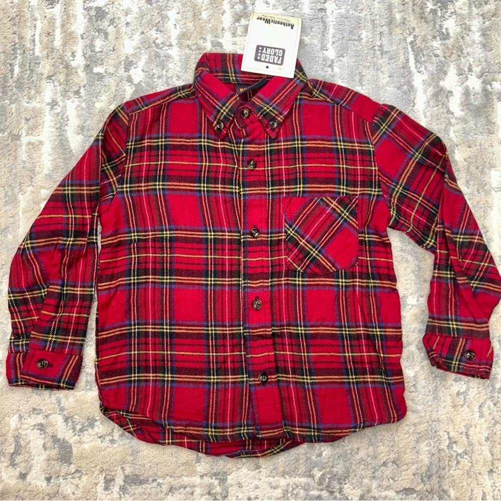 NOS Vintage Faded Glory Plaid Button Ip Flannel Shirt Size 4 1999